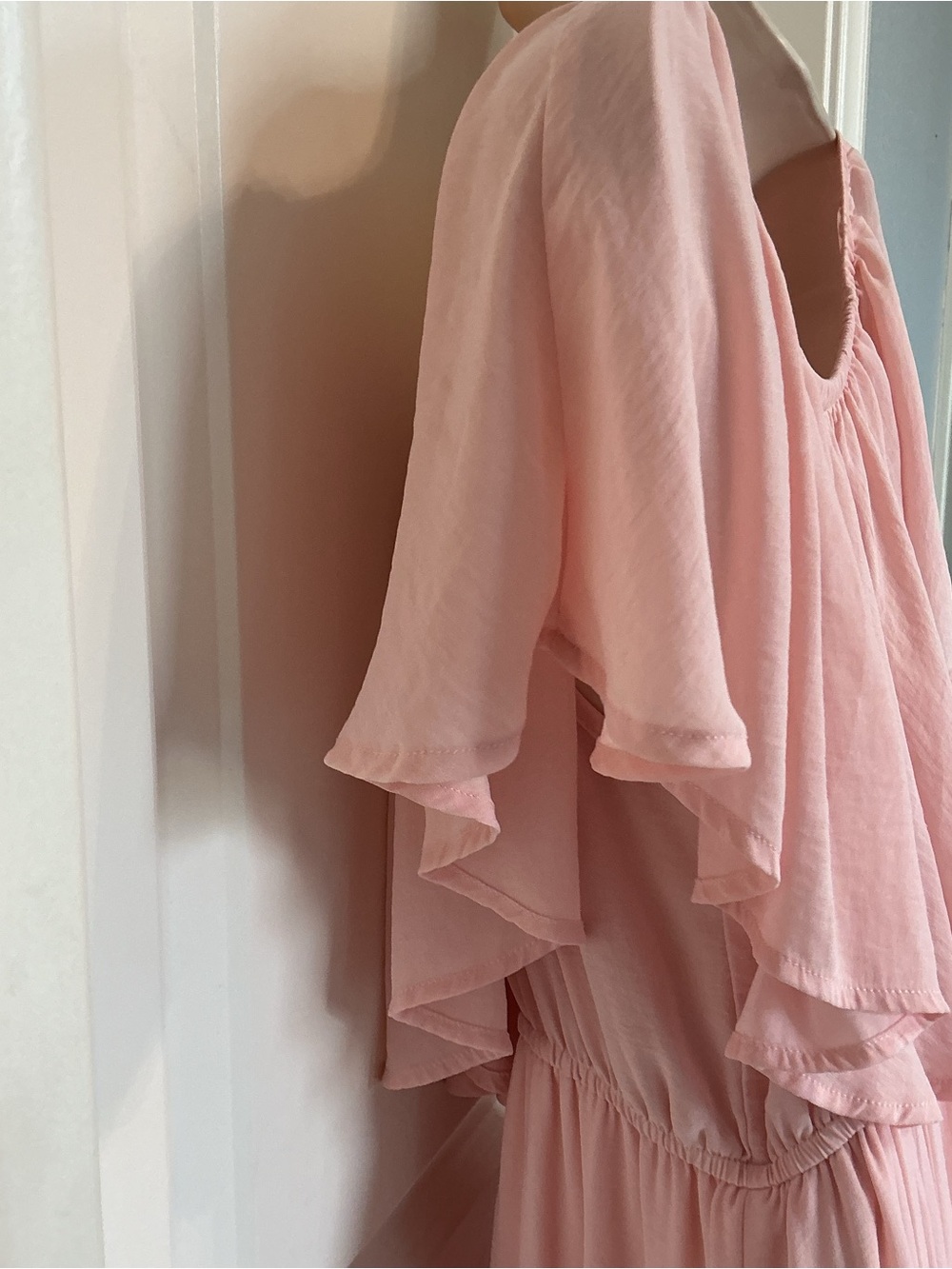 Venus Blush Pink Off Shoulder Maxi Dress Tiered Ruffle Size 12 Bridesmaid Boho - Picture 14 of 14